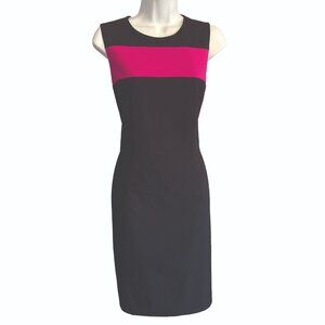 Calvin Klein, 10P, Black and Hot Pink Color Block Sheath Dress